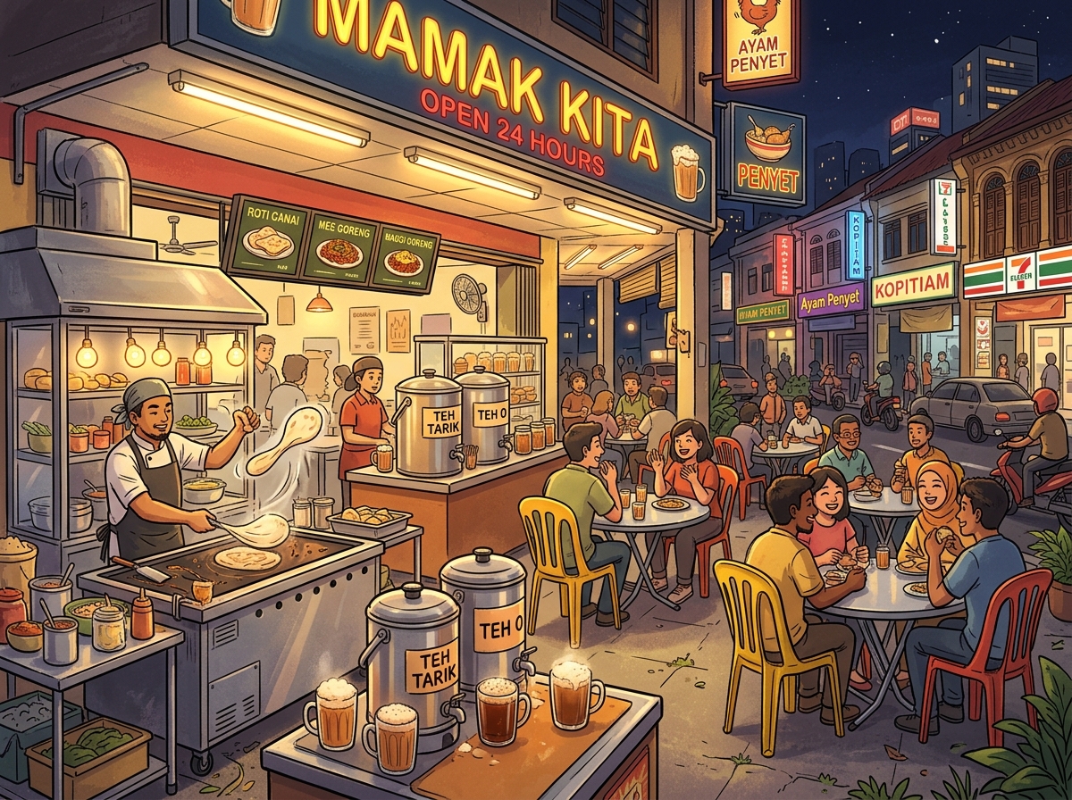 Mamak Kita restaurant concept art with teh tarik and roti canai